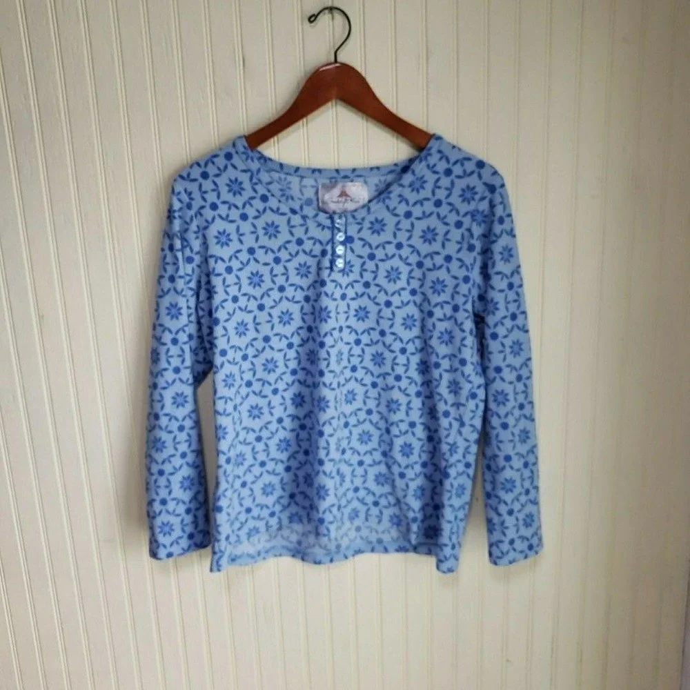 Goodnight Kiss Pajama Top Womens Large Blue Floral Henley Long Sleeve Sleepwear - Picture 2 of 8
